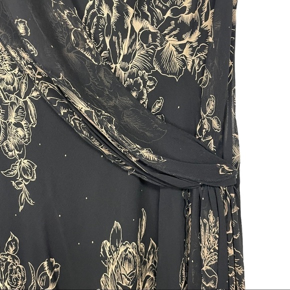 Lapis Silk Floral Faux Wrap Midi Dress Large - Picture 6 of 12